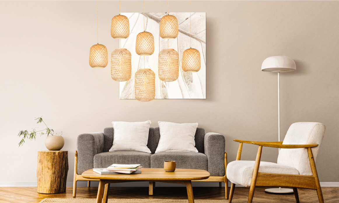 Lúminaria Pendente Rattan de Palha Nova Guine Detalhes